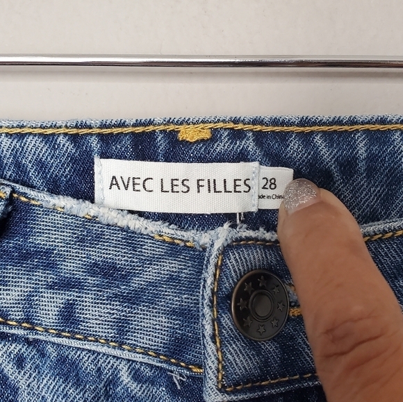 Avec Les Filles High Rise Straight Leg Western Distressed Jeans - Picture 6 of 8